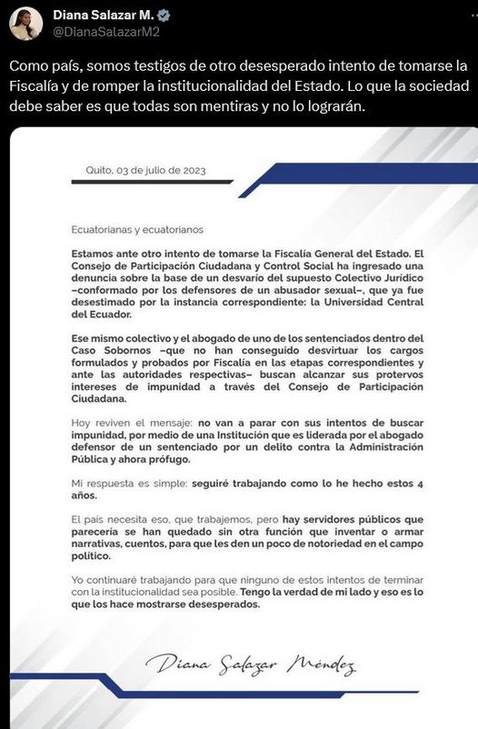 LA FISCAL DIANA SALAZAR ENFRENTA A INTENTO DEL CPCCS, Y DE LOS VOCALES AFINES AL CORREISMO, Y PESE AL INFORME DE LA UNIVERSIDAD QUE GARANTIZA QUE NO HUBO PLAGIO EN LA REALIZACIÓN DE SU TESIS DE GRADO,A LA CABEZA DE ALEMBERT VERA, AHORA BUSCAN ACUSARLA DE