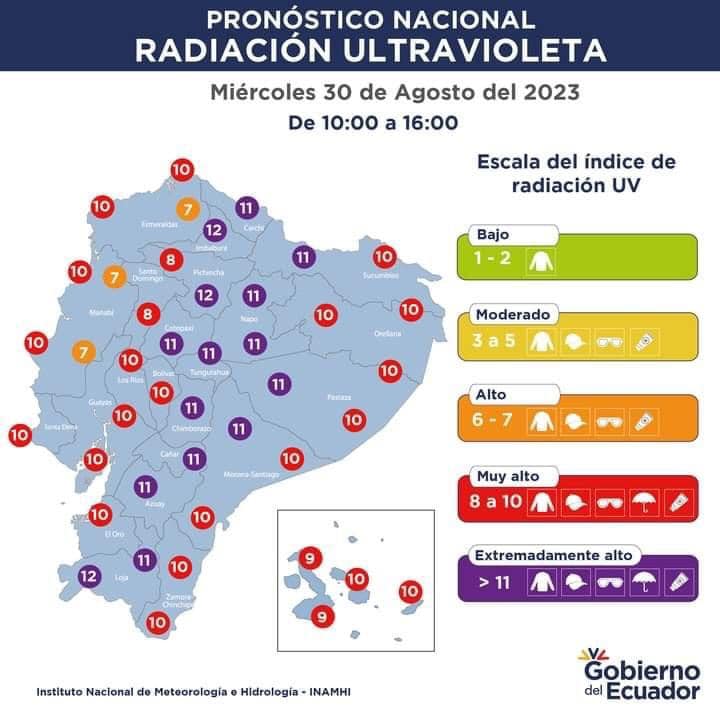 ESTE 30 DE AGOSTO, ALTOS NIVELES DE RADIACIÓN ULTRAVIOLETA. EN AZUAY EXTREMADAMENTE ALTO, TOME LAS PRECAUCIONES Y PROTÉJASE.