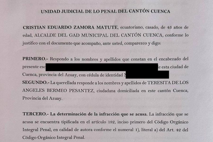 ALCALDE CRISTIAN ZAMORA PRESENTA UNA DEMANDA EN CONTRA DE TERESITA BERMEO QUE DENUNCIÓ NEPOTISMO
