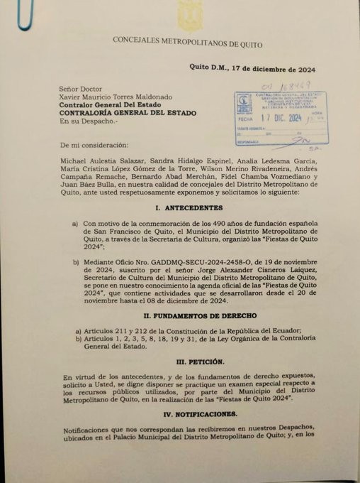 CONCEJALES DEL MUNICIPIO DE QUITO PIDEN A CONTRALORÍA HAGA UNA AUDITORÍA DE LOS GASTOS EN EL QUITOFEST.-