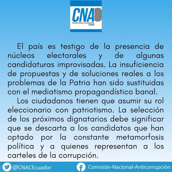 COMISIÓN NACIONAL ANTICORRUPCIÓN RECOMIENDA VOTAR RESPONSABILIDAD