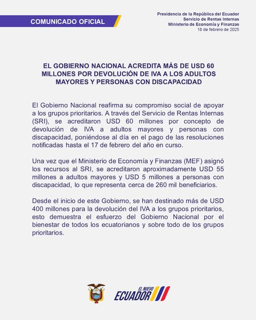 COMUNICADO OFICIAL DE LA PRESIDENCIA DEL ECUADOR.
