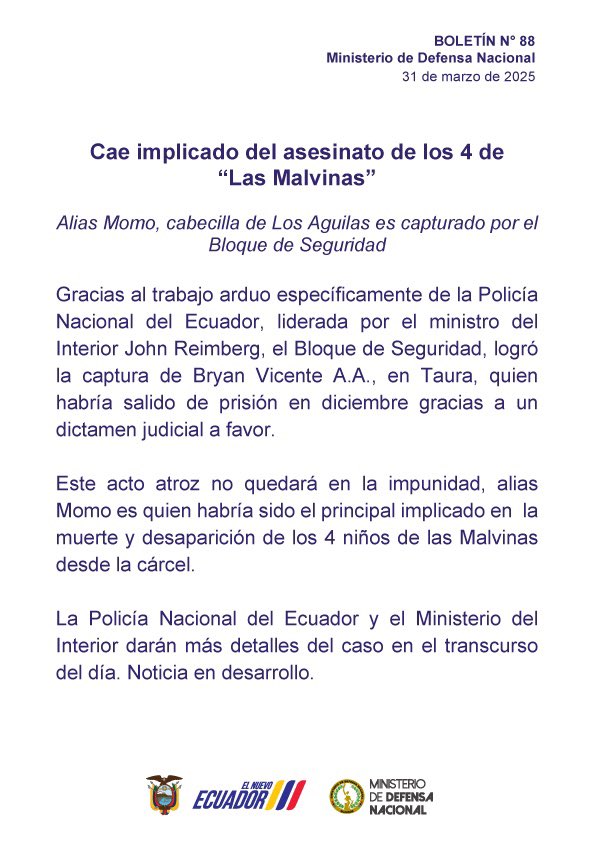 EL MINISTERIO DEL INTERIOR CONFIRMA LA DETENCIÓN DE ALIAS “MOMO”, SUJETO QUE ESTÁ INVOLUCRADO EN “CASO MALVINAS”