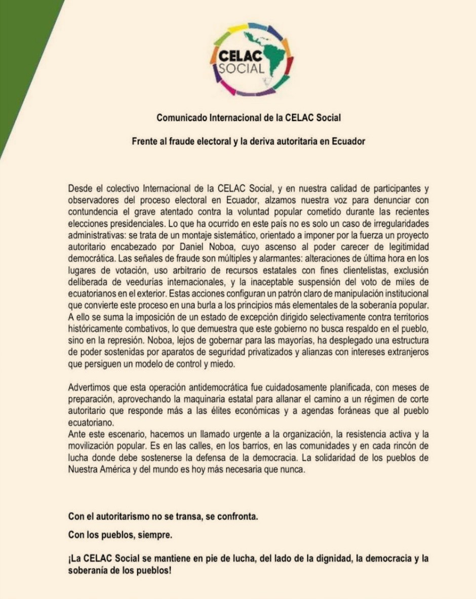 LA DIVIDIDA CELEC, SIN ARGUMENTOS Y SIN PRUEBAS, INSINÚA QUE EN ELECCIÓN ECUADOR HUBO FRAUDE ELECTORAL.-