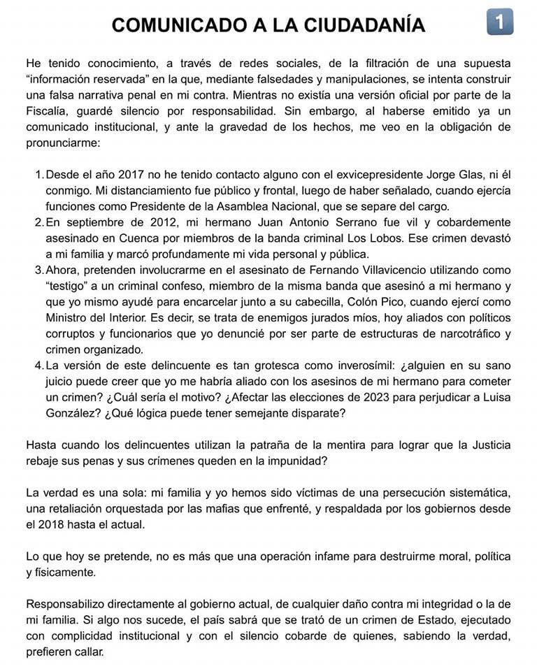 DESDE MIAMI JOSÉ SERRANO SE DEFIENDE DE LAS ACUSACIONES QUE LE VINCULAN AL CRIMEN DE FERNANDO VILLAVICENCIO.-
